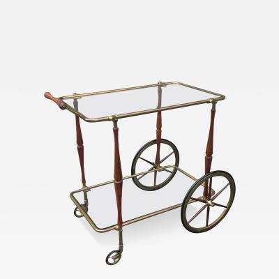 Cesare Lacca Style of Cesare Lacca or Gio Ponti 1950s Brass Walnut Glass Tiered Bar Cart
