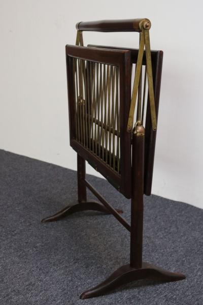 Cesare Lacca Vintage Italian Mahogany and Brass Collapsible Magazine Rack by Cesare Lacca