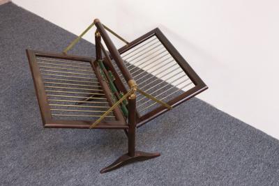 Cesare Lacca Vintage Italian Mahogany and Brass Collapsible Magazine Rack by Cesare Lacca