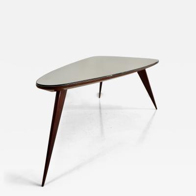 Cesare Lacca large Cesare Lacca walnut coffee table three feet irregular shape mirrored top