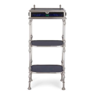 Cesare Roccheggiani Lapis lazuli malachite and silvered bronze tag re jewellery case table
