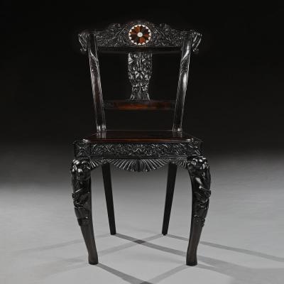 Ceylonese 19th Century Carved Ebony Side Chair