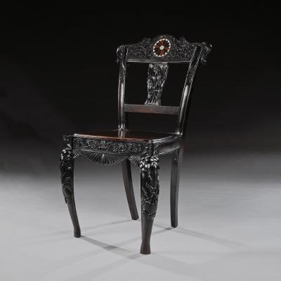 Ceylonese 19th Century Carved Ebony Side Chair