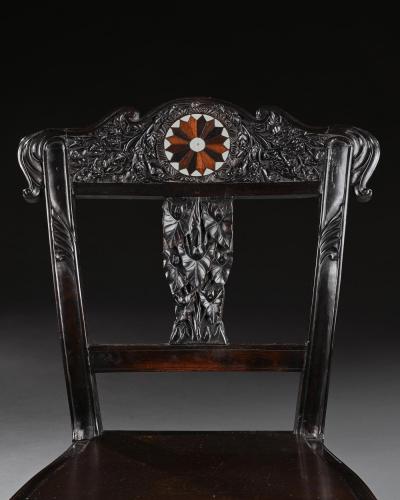 Ceylonese 19th Century Carved Ebony Side Chair