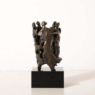 Chaim Gross Mid Century Original Bronze Sculpture Figures in Hora Dance Signed Chaim Gross