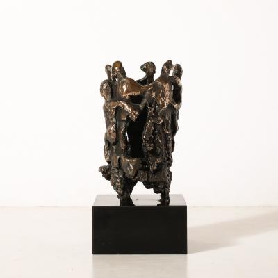 Chaim Gross Mid Century Original Bronze Sculpture Figures in Hora Dance Signed Chaim Gross