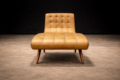 Chaise lounge in Hardwood and Faux Leather Unknown 1960s