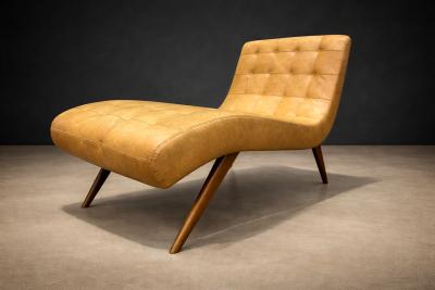 Chaise lounge in Hardwood and Faux Leather Unknown 1960s