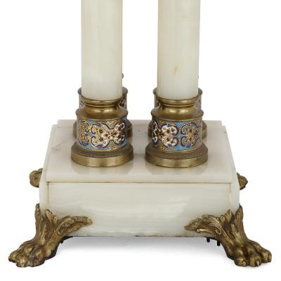 Champlev and cloisonn enamel mounted white onyx and gilt bronze table