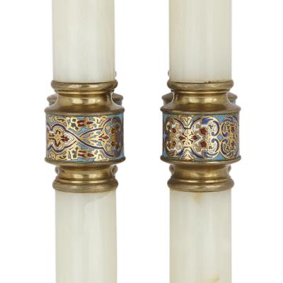 Champlev and cloisonn enamel mounted white onyx and gilt bronze table