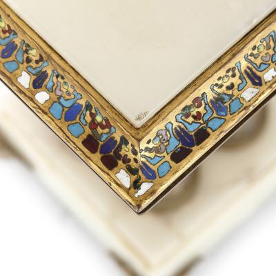 Champlev and cloisonn enamel mounted white onyx and gilt bronze table