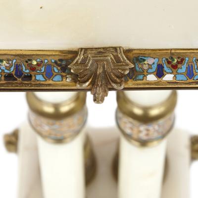 Champlev and cloisonn enamel mounted white onyx and gilt bronze table