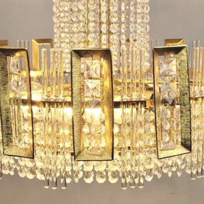 Chandelier In Gilded Brass And Glass Garlands 12 Lights