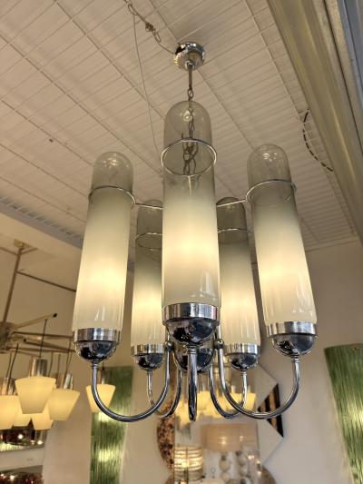 Chandelier Murano Glass Tubes and Metal Chrome Italy 1970s