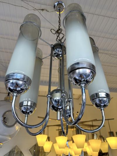 Chandelier Murano Glass Tubes and Metal Chrome Italy 1970s