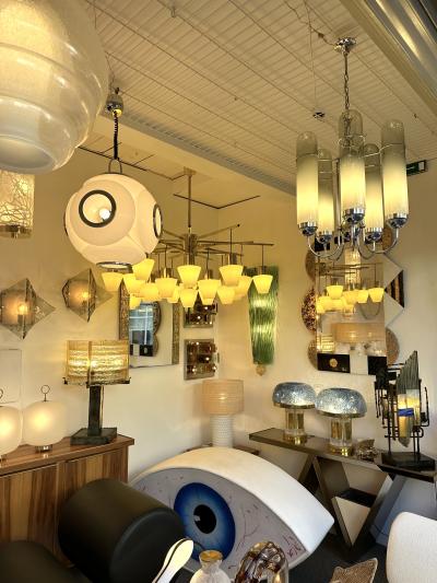 Chandelier Murano Glass Tubes and Metal Chrome Italy 1970s