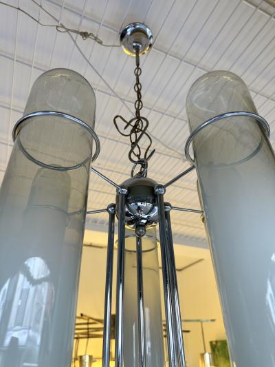 Chandelier Murano Glass Tubes and Metal Chrome Italy 1970s