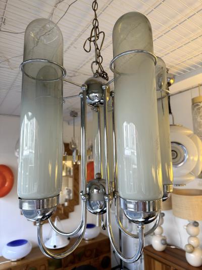 Chandelier Murano Glass Tubes and Metal Chrome Italy 1970s