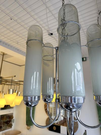 Chandelier Murano Glass Tubes and Metal Chrome Italy 1970s