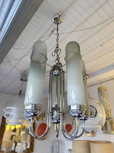 Chandelier Murano Glass Tubes and Metal Chrome Italy 1970s
