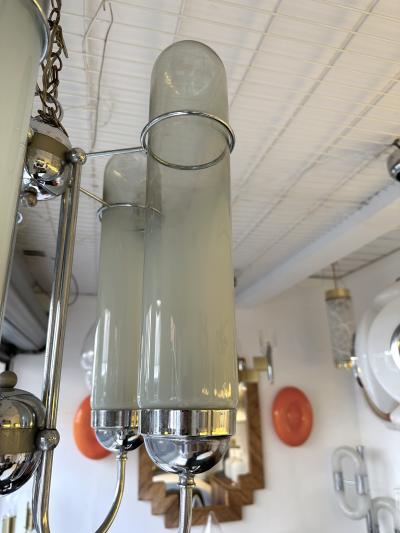 Chandelier Murano Glass Tubes and Metal Chrome Italy 1970s