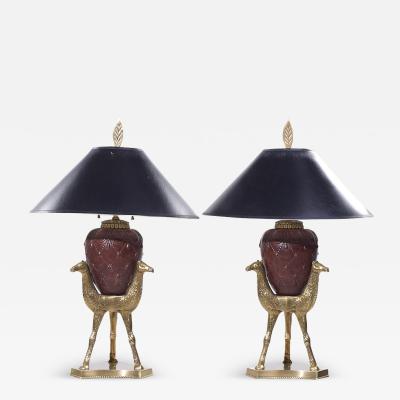 Chapman Mid Century Brass Camel Lamps Pair