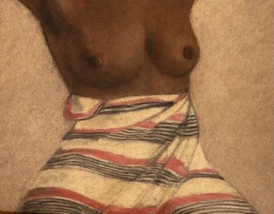 Charcoal and Watercolor Painting of an African Woman Circa 1940s to 1960s