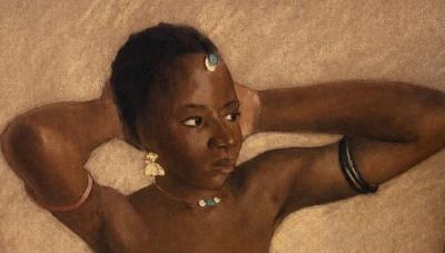 Charcoal and Watercolor Painting of an African Woman Circa 1940s to 1960s
