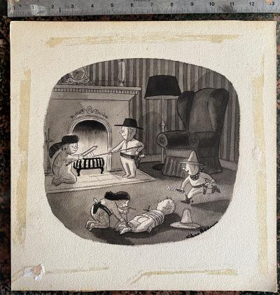 Charles Addams Macabre Cowboy Themed Weather Winky Kids Ad Mid Century Cartoon