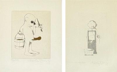Charles Bragg Two Etchings Nasty Series Signed and Stamped American 20th c 