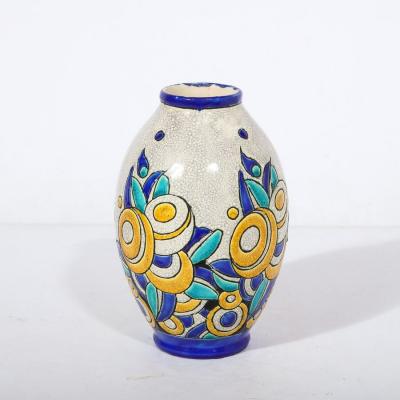 Charles Catteau Art Deco Cubic Floral Ceramic Vase by Charles Catteau for Boch Freres Keramis