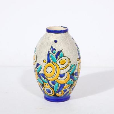 Charles Catteau Art Deco Cubic Floral Ceramic Vase by Charles Catteau for Boch Freres Keramis