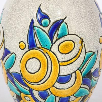 Charles Catteau Art Deco Cubic Floral Ceramic Vase by Charles Catteau for Boch Freres Keramis