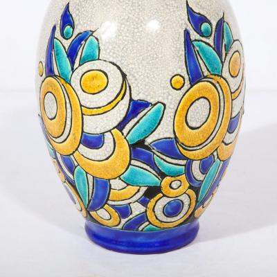 Charles Catteau Art Deco Cubic Floral Ceramic Vase by Charles Catteau for Boch Freres Keramis
