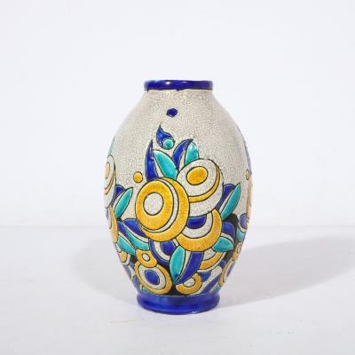 Charles Catteau Art Deco Cubic Floral Ceramic Vase by Charles Catteau for Boch Freres Keramis