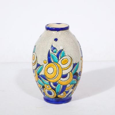 Charles Catteau Art Deco Cubic Floral Ceramic Vase by Charles Catteau for Boch Freres Keramis