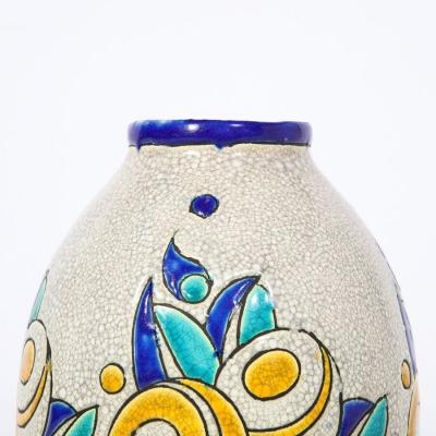 Charles Catteau Art Deco Cubic Floral Ceramic Vase by Charles Catteau for Boch Freres Keramis