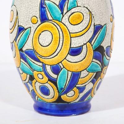 Charles Catteau Art Deco Cubic Floral Ceramic Vase by Charles Catteau for Boch Freres Keramis