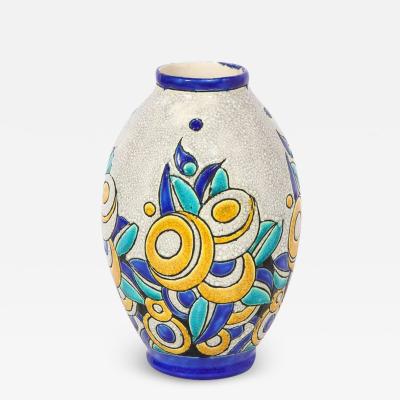 Charles Catteau Art Deco Cubic Floral Ceramic Vase by Charles Catteau for Boch Freres Keramis