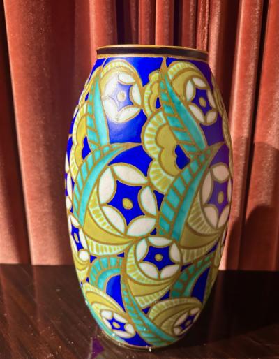 Charles Catteau Ceramic Vase by Charles Catteau with Art Deco Stylized Floral Pattern