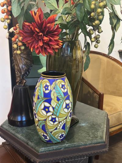 Charles Catteau Ceramic Vase by Charles Catteau with Art Deco Stylized Floral Pattern