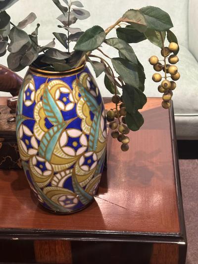 Charles Catteau Ceramic Vase by Charles Catteau with Art Deco Stylized Floral Pattern
