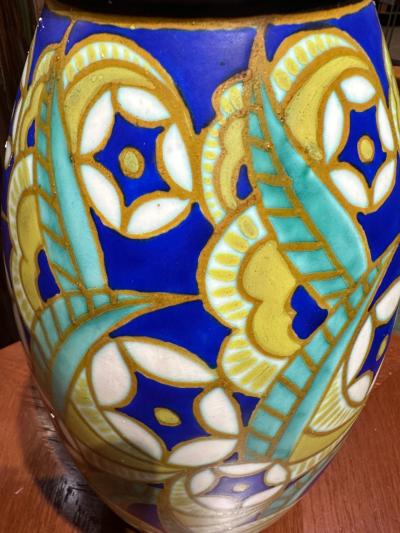 Charles Catteau Ceramic Vase by Charles Catteau with Art Deco Stylized Floral Pattern