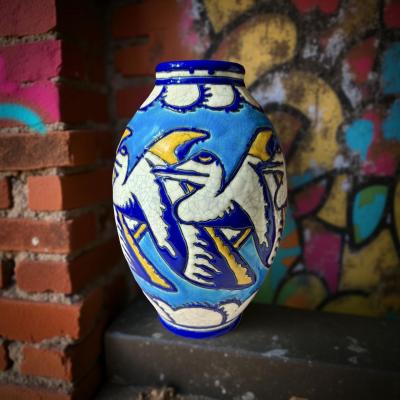 Charles Catteau Charles Catteau for Boch Fr res Keramis Stylized Pelican Vase circa 1924 25