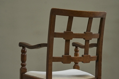 Charles Dudouyt Beautiful Set of 4 French Chairs in Solid Oak and Velvet 1940s