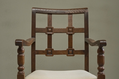 Charles Dudouyt Beautiful Set of 4 French Chairs in Solid Oak and Velvet 1940s