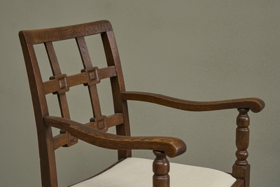 Charles Dudouyt Beautiful Set of 4 French Chairs in Solid Oak and Velvet 1940s