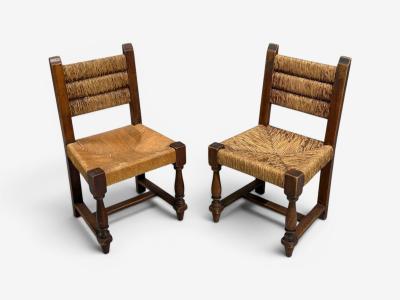 Charles Dudouyt Charles Doudouyt Six Rustic Dining Chairs Oak Rush France 1940s