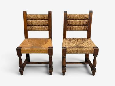 Charles Dudouyt Charles Doudouyt Six Rustic Dining Chairs Oak Rush France 1940s
