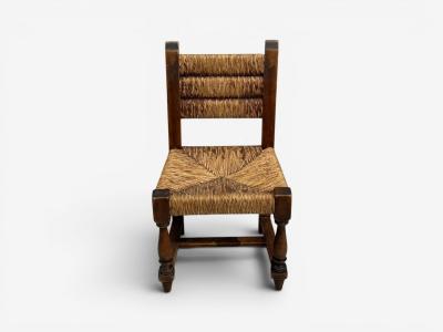 Charles Dudouyt Charles Doudouyt Six Rustic Dining Chairs Oak Rush France 1940s